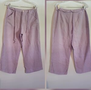 Linden Hill Linen Wide Leg Cropped Pants Coastal Natural Fabric Lagenlook Lilac